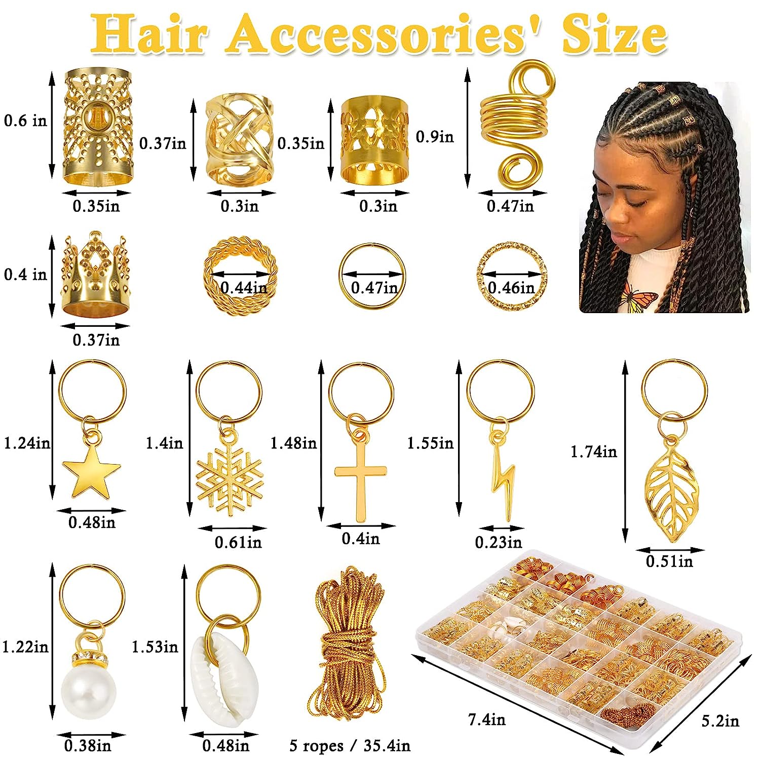 259 Pcs Hair Jewelry for Braids, Loc Jewelry for Hair Dreadlock, Hair  Jewelry for Women, Metal Gold Braids Rings Cuffs Clips for Dreadlock  Accessories